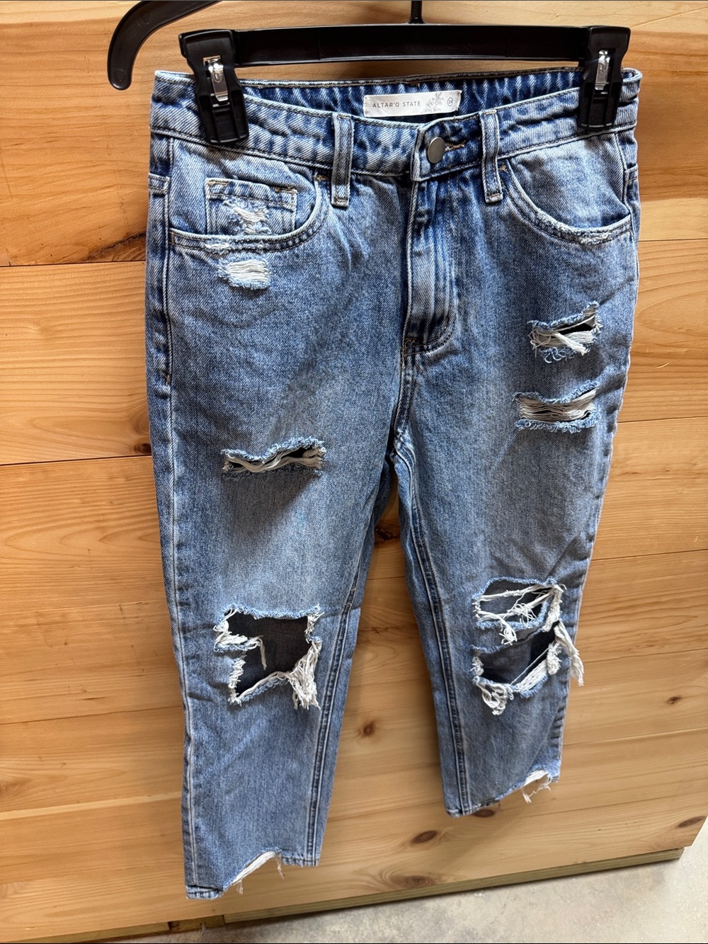 Altar'd State Distressed Light Blue Cropped wide leg Jeans